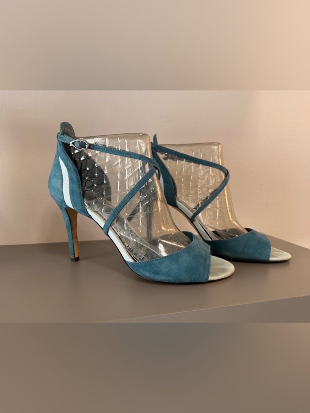 White House Black Market Teal Suede Strappy High Heels